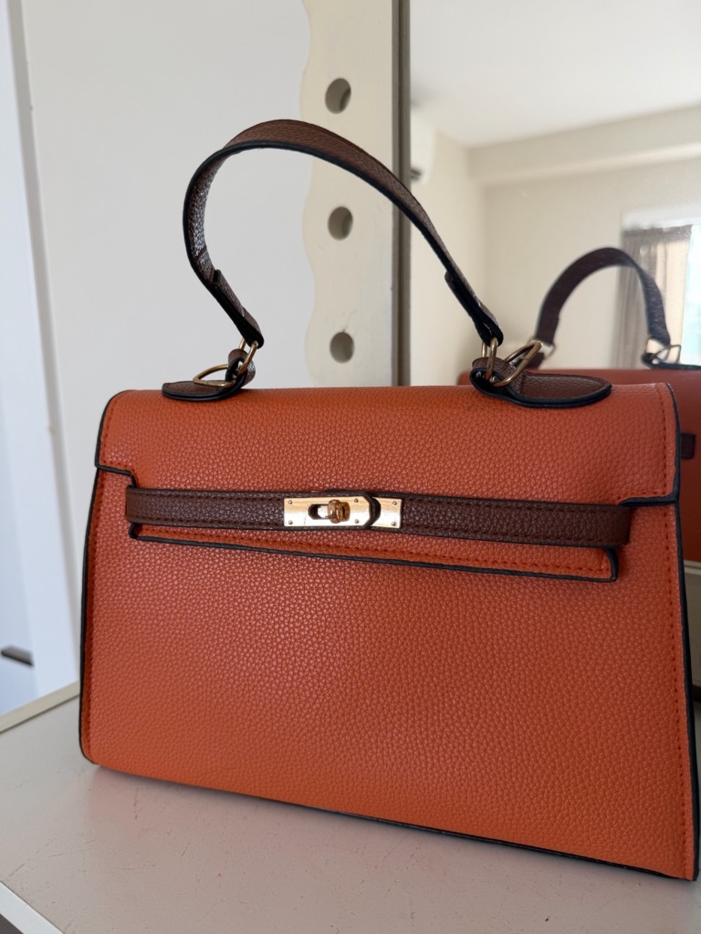 GORGEOUS Top-Handle Orange “Kelly Style” Bag Gold Hardware